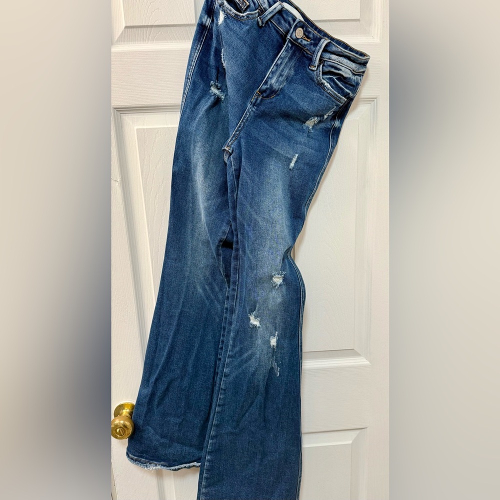 VERVET BY FLYING MONKEY Flare Distressed Blue Jeans